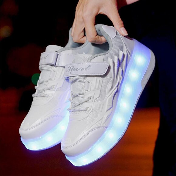 Kids Viv-white Light-up Roller Shoes With Usb Rechargeable Led Sneakers Shoes - Picture 2 of 6